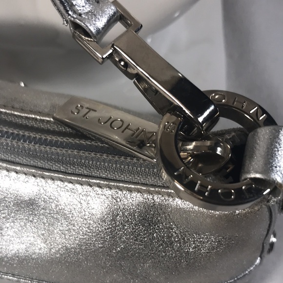 St John Metallic Silver Women's Textured Leather Mini  Handbag Evening Purse - Picture 2 of 7